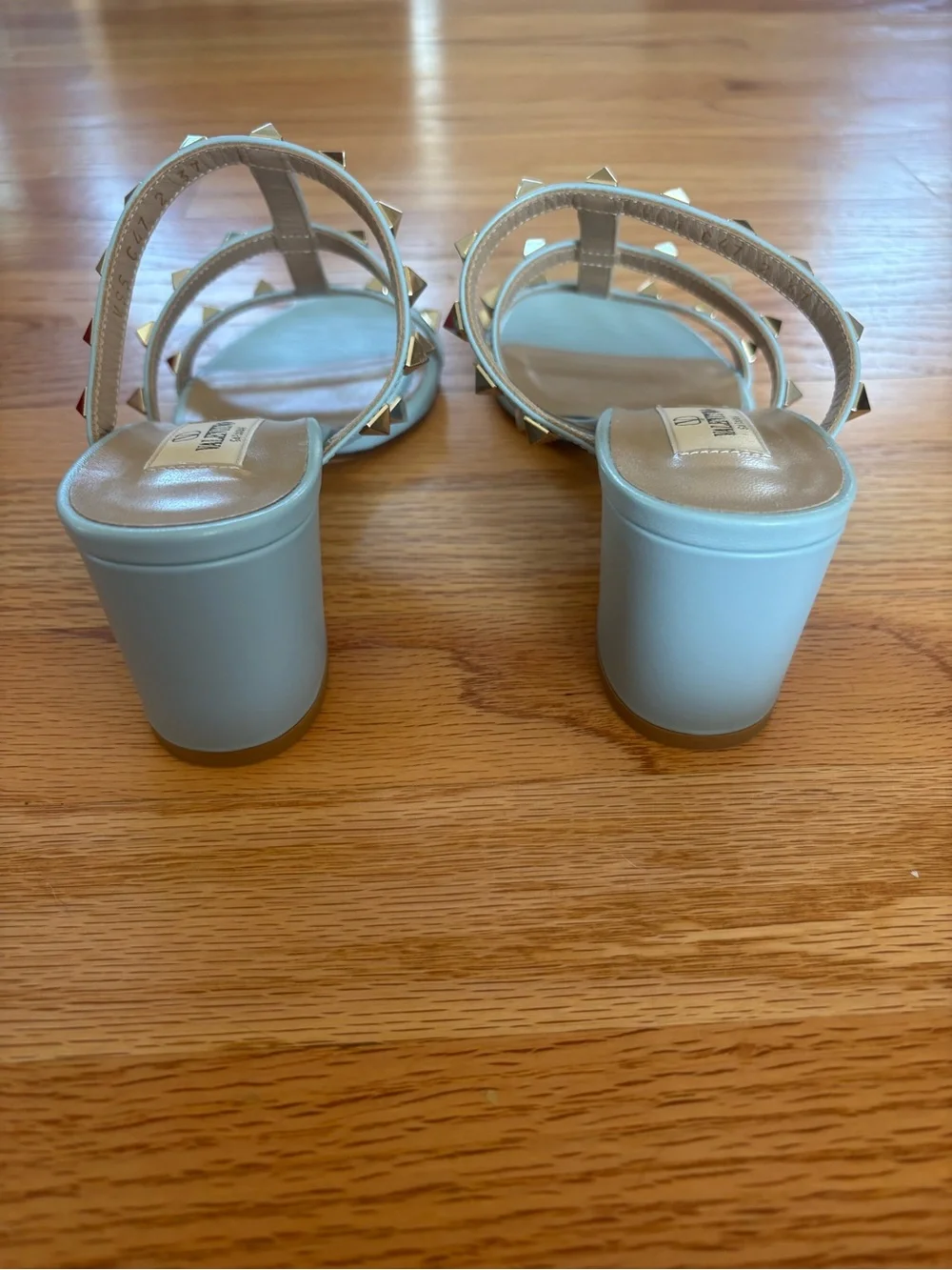 Valentino Garavani Rockstud Block Heel sandals in light blue